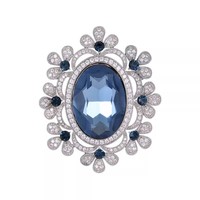 Bros Cermin Bunga Biru Retro Mewah untuk Wanita, Corsage Kristal Elegan Berkualitas Tinggi, Pin Personal untuk Aksesori Setelan, Bahan Paduan Logam