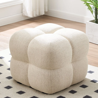 Hanyee Pouf carré moderne en tissu bouclé, rembourré et capitonné, repose-pieds décoratif pour canapé, chambre et entrée