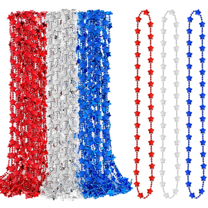 Accesorios del 4 de julio, 50PCS Collar de estrellas Cuentas del Día DE <span class=keywords><strong>LA</strong></span> Independencia, Rojo Blanco Azul Patriótico Cuarto DE JULIO Collar Favor de fiesta - Product Image 1