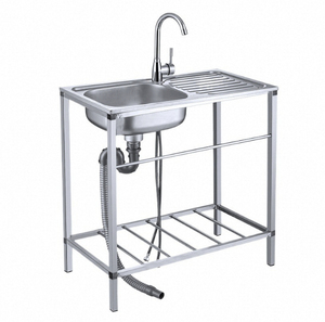 Évier commercial en acier inoxydable à cuve unique, à encastrer sous plan, avec plan de travail et égouttoir, finition polie, pour cuisine professionnelle - Product Image 1