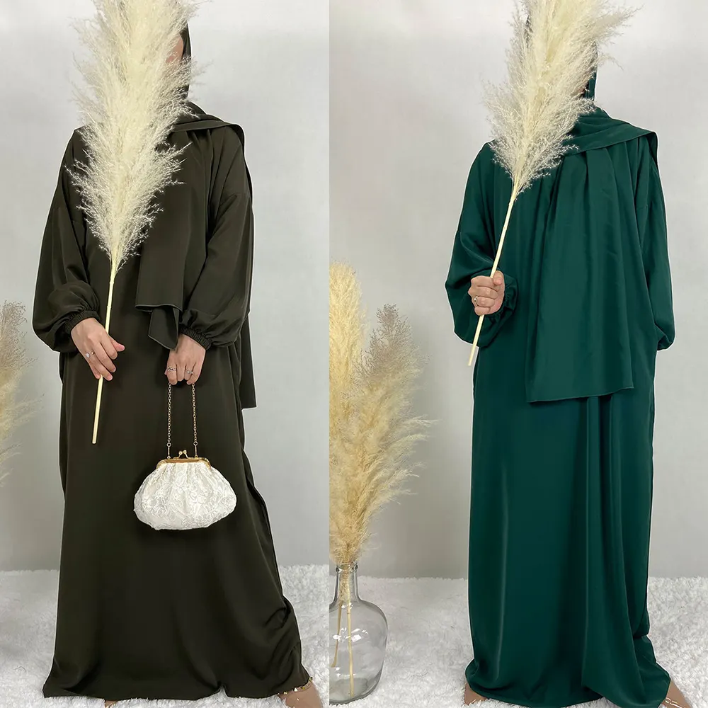 Eid Lightweight Woman Muslim Kleid Khimar Abaya Set Einteilige Kaftan Bluse Geschlossene Abaya Kleid Roben