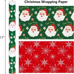 Papel de regalo navideño disponible en varios colores con diseño de cabeza de Papá Noel, impresión a doble cara, personalizable. - Product Image 1