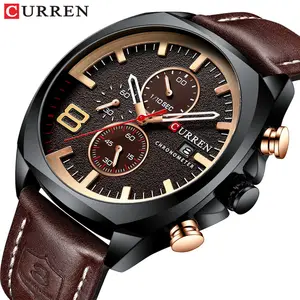 Curren Horloge 8324 Chinese Top Merk Lederen Quartz Horloges Mannen Sport Pols Blauw Waterdichte Mode Polshorloge Relojes Uur Klok