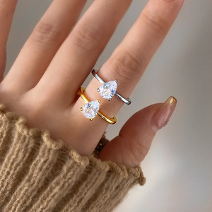 18K <b>Gold</b> Plated Pear Shape Cubic Zirconia Engagement <b>Ring</b> Women's Classic Style Jewelry - Product Image 3