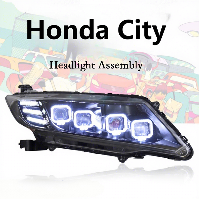 12V Modified LED Headlight Assembly Projector Lenses Daytime Running Lights Sequential Turn Signals for 2015-2019 H.onda City