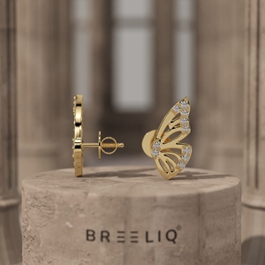 Pendientes de Diamantes con Diseño de Alas de Mariposa en Oro Blanco, Elegantes con Diamantes de Corte Redondo en Pavé, Joyería Fina Inspirada en la Naturaleza - Product Image 2