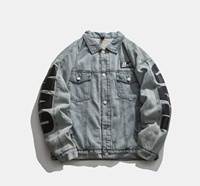 Veste en jean vintage Y2K personnalisée veste en jean bleue avec impression de patchs brodés de fleurs de style streetwear