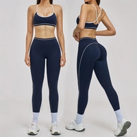 Ensemble 2 pièces personnalisé avec logo – Nouvelle collection de vêtements de sport effet seconde peau : Legging moulant et brassière color block pour femme