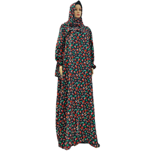 OEM新しいレーヨンコットン生地プリントフローラルロングアバヤ控えめなイスラム教徒のドレスとヘッドスカーフ女性カフタンドバイジルバブ服 - Product Image 5
