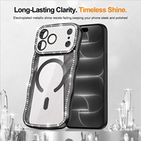 Coque de téléphone en TPU plaqué luxe avec strass brillants et cadre ondulé mignon pour femmes et filles, compatible iPhone 18 Pro Max 17 16 15 14 13