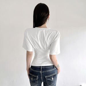 Camiseta de Punto Ecológica para Mujer, Cuello en V, Manga Corta, Color Sólido, Estilo Casual de Verano, Nueva Llegada 2026 - Product Image 6