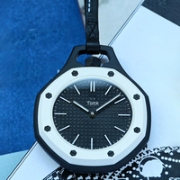 Schwarz-weiße automatische Taschenuhr mit Keramikgehäuse, Lederband, strukturiertes Zifferblatt, mechanischer Saphirkristallspiegel, leuchtender Zeiger