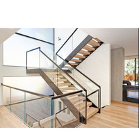 Rambarde — escalier flottant d'intérieur moderne de luxe, en bois, autocollante en verre stratifié