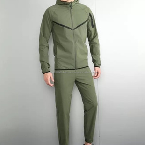 Survêtements de sport pour hommes avec logo personnalisé, veste et pantalon en nylon léger tissé, fermeture éclair, capuche - Product Image 1