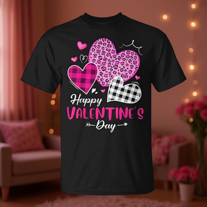 T-shirt Happy Valentine's Day à motifs léopard et cœurs à carreaux pour femmes et filles - Product Image 3