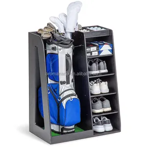 AromaNano 1 Golf çantası ve 4-5 çift Golf ayakkabıları Premium ahşap ahşap Golf çanta düzenleyici ve depolama rafı tutar