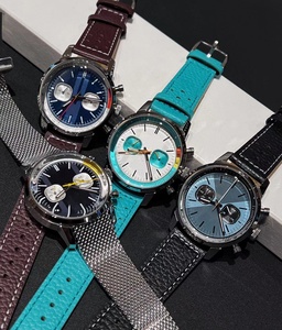 Reloj de cuarzo para hombres de negocios, <span class=keywords><strong>cronómetro</strong></span> deportivo multifunción, reloj de pulsera con números geométricos, reloj de cuero genuino negro para hombre, resistente al agua - Product Image 1