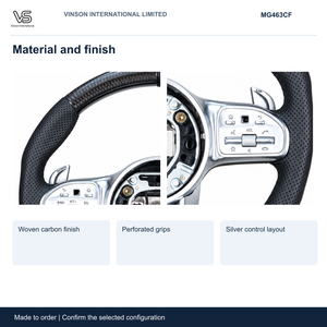 Volant à fond plat en fibre de carbone pour Mercedes Benz Classe G W463 2011 2018 Commandes argentées Centre ouvert MG463CF - Product Image 3