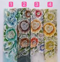 Tissu en dentelle florale 3D de luxe, lourdement perlé, bleu ardoise, gris, brodé, en tulle maillé pour robe de soirée haute couture