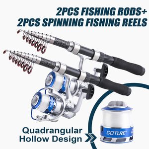 <span class=keywords><strong>Goture</strong></span> <span class=keywords><strong>Canne</strong></span> à pêche télescopique et moulinet Combo de voyage 2PCS Cannes à pêche avec sac de transport pour l'eau douce salée - Product Image 4