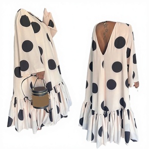Polka Dot Maxi <b>Dress</b> Women <b>Loose</b> Long Sleeve Deep V Neck Ruffle Hem Chiffon Casual Summer <b>Dress</b> Asymmetric Design - Product Image 2