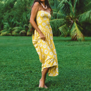 Vestido largo bohemio sin tirantes de diseño de alta calidad, con estampado lujoso, personalizado, de rayón transpirable. - Product Image 2