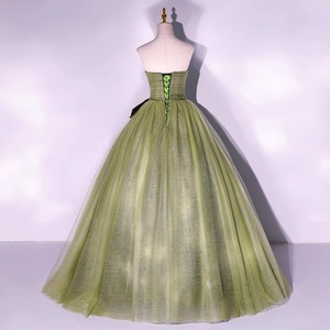 Green Strapless Ball Gown Dress Tulle Skirt Natural Waistline For Party Piano Performance Wedding - Product Image 4
