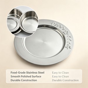 Assiette de service en métal argenté, acier inoxydable, passe au lave-vaisselle, pour mariage, dîner, dessert. - Product Image 2