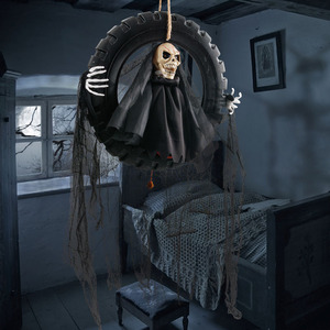 DAMAI Halloween LED  Décoration animée suspendue avec tête de squelette mobile, chasseur de mort dans un pneu, accessoire de décoration - Product Image 3