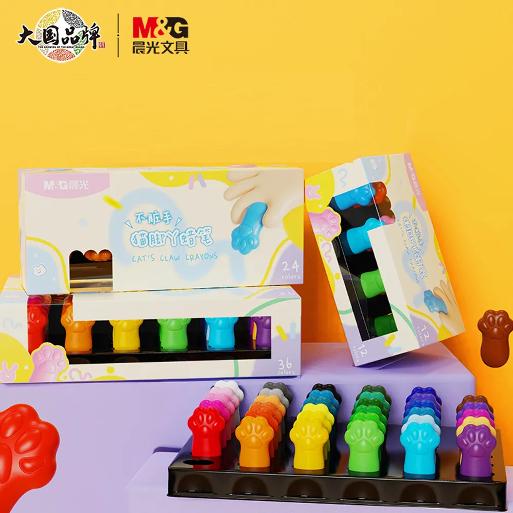 M & G Art Crayon Set 12 In 1 Op Waterbasis Kleurpotloden Wasbaar Ergo Driehoek Student School Kinderen Briefpapier Kat Pawkrijtjes