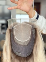 Mini perruque SHY en cheveux humains, couleur blonde, 100 % cheveux naturels, avec dentelle frontale, raie réaliste, ondulations naturelles, sur mesure