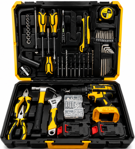 Kit d'outils de perçage sans fil 18V avec batterie au lithium, ensemble de perceuses électriques à double batterie, outils à main, accessoires, boîte pour réparation domestique DIY - Product Image 1