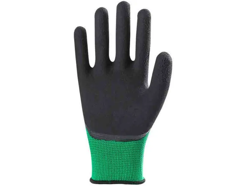 ถุงมือยางสำหรับทำงานถุงมือโฟมระบายอากาศได้ดีถุงมือยางลาเท็กซ์จุ่มลง3/4ถุงมือนิรภัยสำหรับทำงานยับย่นเคลือบยางลาเท็กซ์