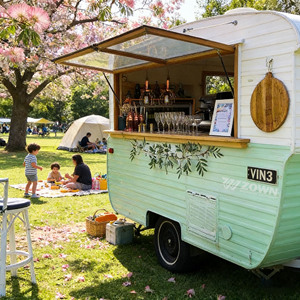 Retro Round Food Cart Vintage Mobile Ice Cream Cart for Shopping Mall Street - Product Image 1
