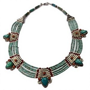 Collier ethnique en perles turquoise avec design géométrique en argent 925 pour un usage quotidien féminin - Product Image 1