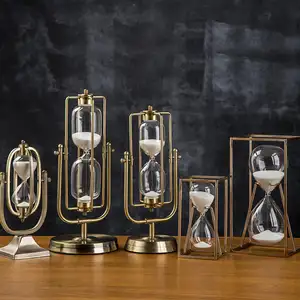 Creative Metal Hourglass Sand Timer European Retro Office Bookshelf Study Ornaments Decoration Sand Clock Timer