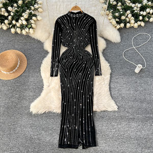 Túnica Estilo Americano de Invierno, Casual y Ajustada para <span class=keywords><strong>Mujer</strong></span>, Vestidos con Encaje Estilo Imperio, Color Borgoña y Negro - Product Image 3