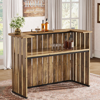 Tribesigns Bar à domicile de 63 pouces, Table de bar à liqueur de style fermier avec étagères de rangement, Armoire à vin à 2 niveaux Mini table de bar