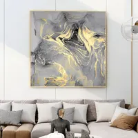 מודרני גדול תקציר זהב קו קיר אמנות עם מסגרת בד הדפסת לסלון