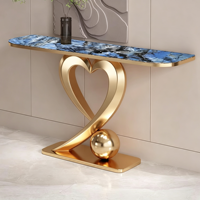 Console murale moderne en pierre frittée de luxe italienne, meuble d'entrée en acier inoxydable à poser contre le mur face à la porte principale