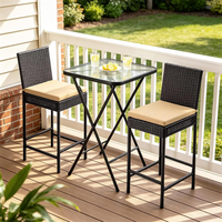 Tabouret de bar extérieur en rotin noir résistant aux intempéries, chaise haute en osier pour jardin, piscine, pelouse, cour arrière