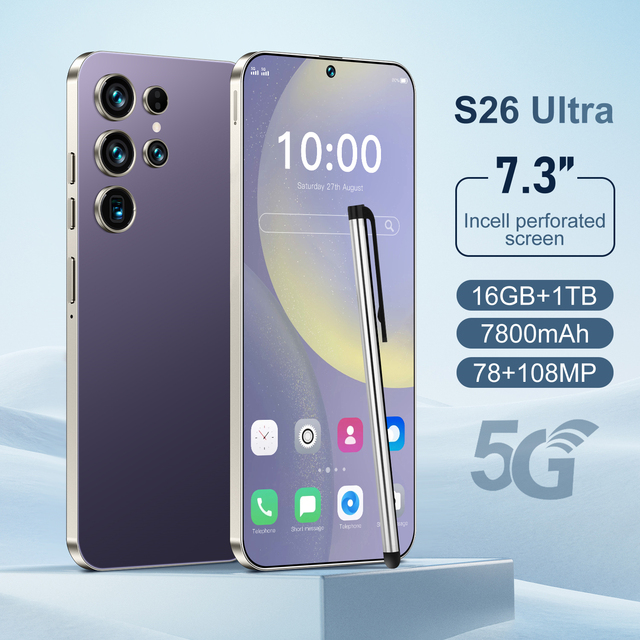 Cheap Factory Price 7.3" 5G Smartphone S26 Ultra Deca Core 16GB+1TB Android14 CDMA LTE Dual SIM GPS Face Unlock Daily Use Phone