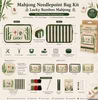 Kit de pochette de rangement pour broderie au point d'aiguille Lucky Bamboo Mahjong, en toile de coton imprimée DIY, avec fermeture éclair sur trois côtés, pour débutant
