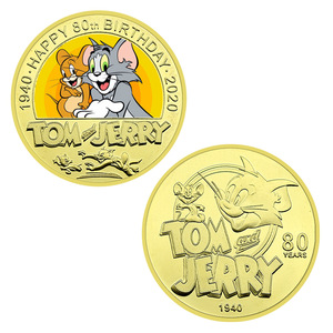 Monedas Conmemorativas del 80 Aniversario de <span class=keywords><strong>Tom</strong></span> <span class=keywords><strong>y</strong></span> <span class=keywords><strong>Jerry</strong></span>, Personajes de Anime, Chapadas en Oro de 24K - Product Image 5