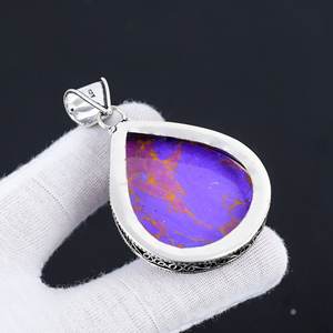 สร้อยคอจี้พลอยเทอร์ควอยซ์ทองแดงสเตอร์ลิงสำหรับ925สไตล์คลาสสิกทำด้วยมือพร้อมชุดฝาสีม่วง - Product Image 4