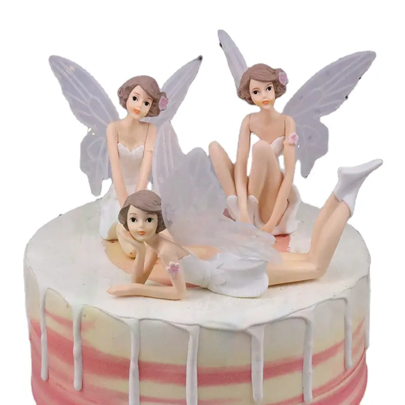 Cake Ornaments Beautiful Girl Baking Wing Toy Three-piece Set Scene Decoration Doll fairy princess Cake Topper Decoration