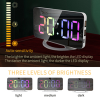 Réveil numérique électronique de bureau avec écran couleur LED, miroir, charge USB, design moderne, cadeau de Noël pour la maison