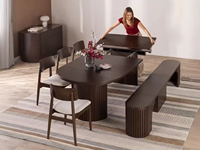 Table à manger télescopique robuste OEM avec rangement dissimulé, base à lattes en chêne massif, mobilier de cuisine