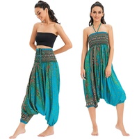 Pantalons Harem Hippie pour Femmes, Salopette Baggy à Motif Paon, Bloomers de Danse, Combinaison Ethnique, Pantalon Indien Gypsy, Vêtement Bohème