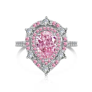 Dylam trendy elegant design 925 Sterling Silver Ring Pear Cut Super Light Pink CZ Stone Cocktail Ring Pink Cubic Zirconia Ring